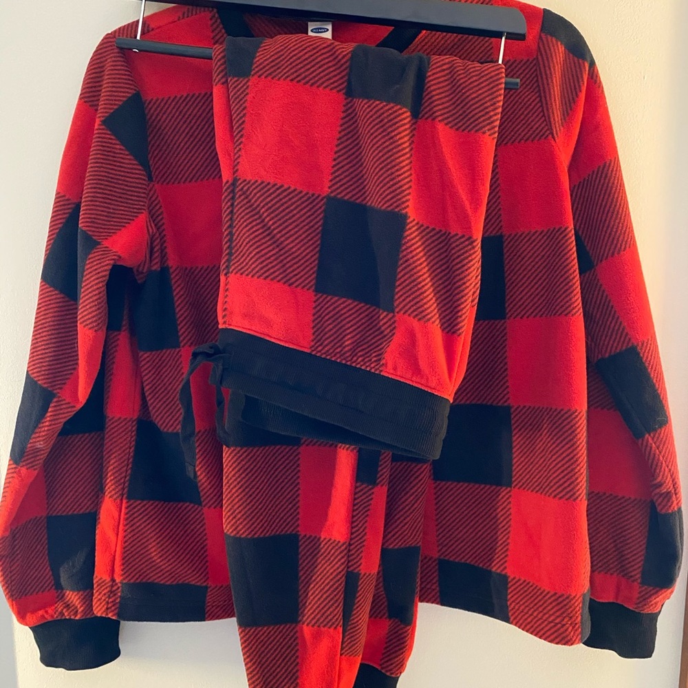 Cozy fleece red and black plaid pajama set